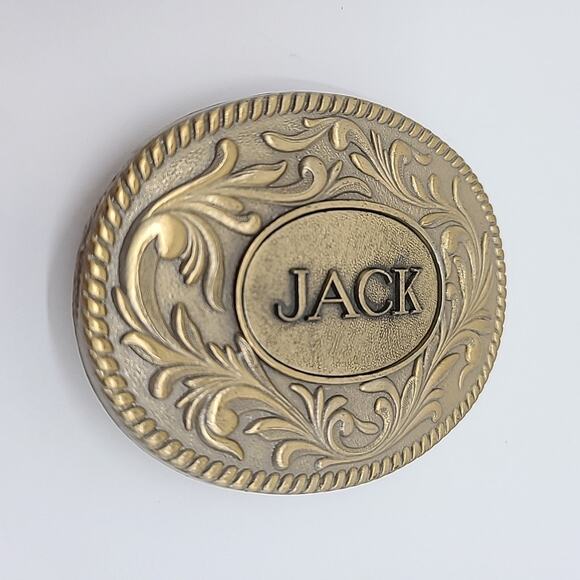 Vintage 1977 "Jack" Western Style Ornate Oval Brass Belt Buckle The Kinney Co - Picture 2 of 4